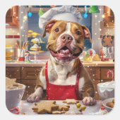 Pit Bull Kerstbakken: Festive Kerst  Vierkante Sticker (Voorkant)