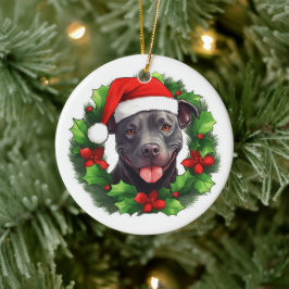 Pit Bull Kerstkrans Keramisch Ornament