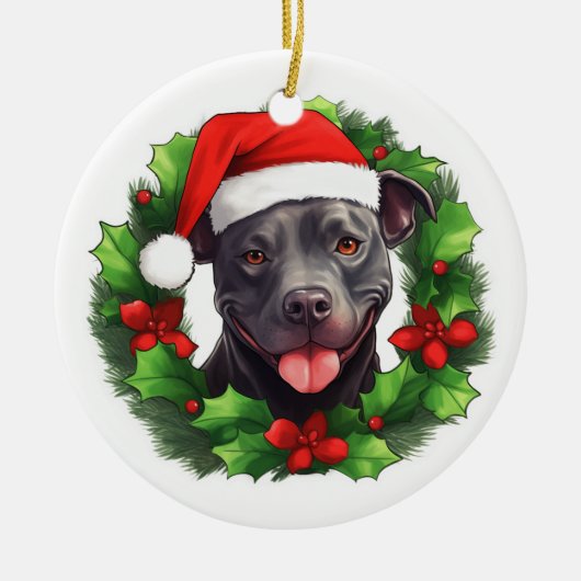 Pit Bull Kerstkrans Keramisch Ornament (Voorkant)