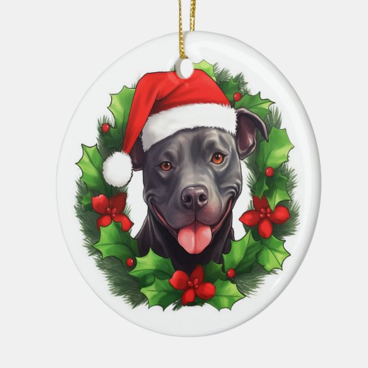 Pit Bull Kerstkrans Keramisch Ornament (Links)