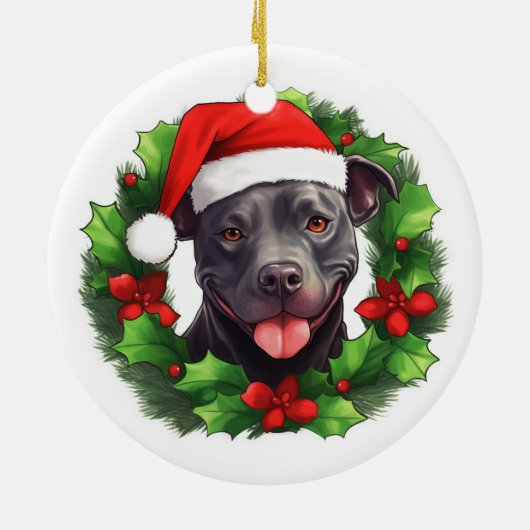 Pit Bull Kerstkrans Keramisch Ornament (Achterkant)