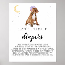 Pit Bull Late Night Diapers Beagle Waterverf Sign. Poster