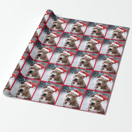  Pit Bull met Santa Hat Christmas Cadeaupapier (Uitgerold)
