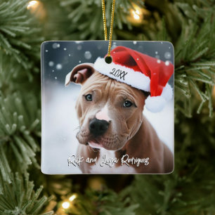  Pit Bull met Santa Hat Christmas Keramisch Ornament