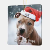 Pit Bull met Santa Hat Christmas Keramisch Ornament (Links)