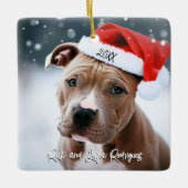 Pit Bull met Santa Hat Christmas Keramisch Ornament (Voorkant)