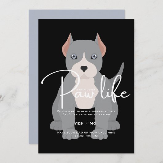 Pit bull play date-uitnodiging kaart (Voorkant / Achterkant)