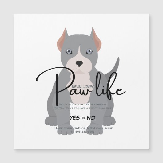 Pit bull play date-uitnodiging magnetische uitnodiging (Voorkant)