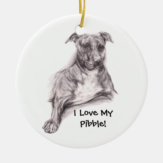 Pit Bull Portrait in Charcoal Keramisch Ornament (Voorkant)