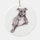 Pit Bull Portrait in Charcoal Keramisch Ornament (Achterkant)
