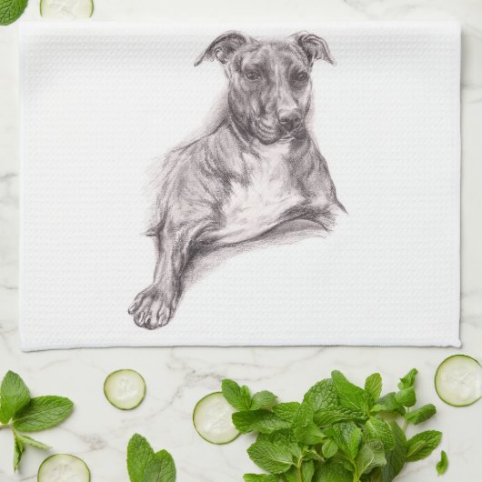 Pit Bull Portrait in Charcoal Theedoek (Gevouwen)