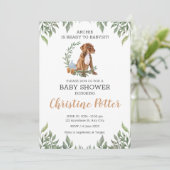 Pit bull Puppy Brown Boho Greenery Baby shower Kaart (Staand voorkant)