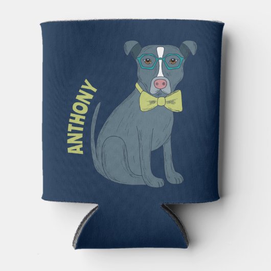 Pit Bull Puppy Dog Wearing Glassen Aangepast Blikjeskoeler (Voorkant)