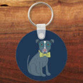 Pit Bull Puppy Dog Wearing Glassen Aangepast Sleutelhanger (Voorkant)