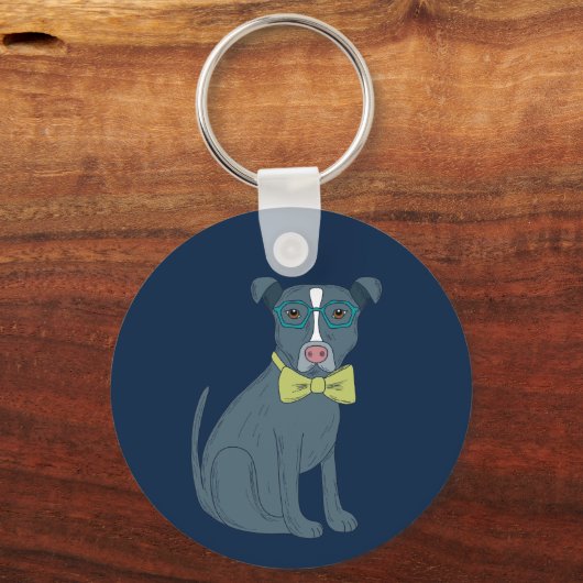Pit Bull Puppy Dog Wearing Glassen Aangepast Sleutelhanger (Voorkant)