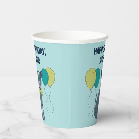 Pit Bull Puppy Dog Wearing Glasses with Balloons Papieren Bekers (Rechts)