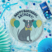Pit Bull Puppy Dog Wearing Glasses with Balloons Papieren Bordje (Feest)
