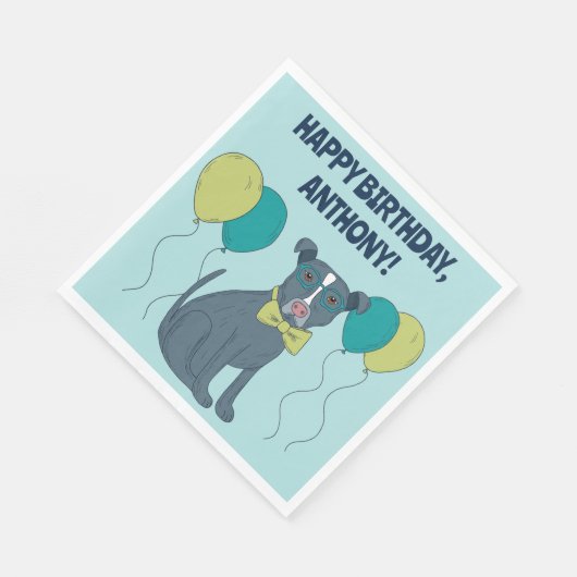 Pit Bull Puppy Dog Wearing Glasses with Balloons Servet (Hoek)