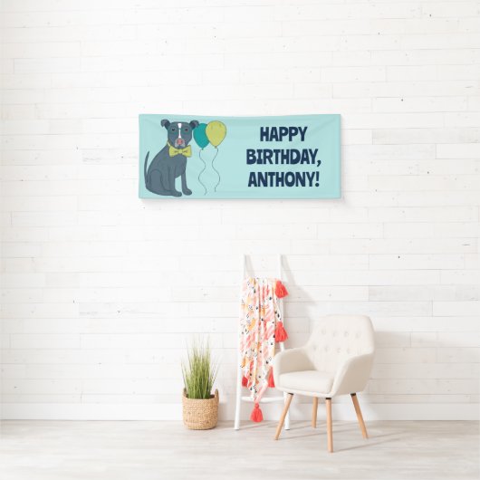 Pit Bull Puppy Dog Wearing Glasses with Balloons Spandoek (Insitu)