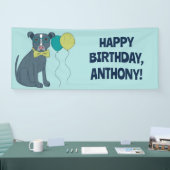 Pit Bull Puppy Dog Wearing Glasses with Balloons Spandoek (Beurs)