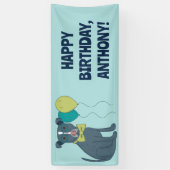 Pit Bull Puppy Dog Wearing Glasses with Balloons Spandoek (Verticaal)