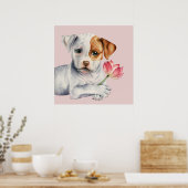 Pit Bull Puppy Holding Lotus Flower Painting Poster (Keuken)