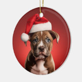 Pit Bull Puppy in Santa Hat Keramisch Ornament (Links)