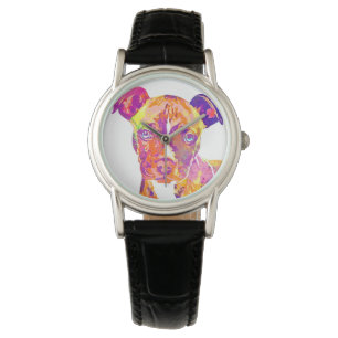Pit Bull Puppy Pop Art Waterverf Horloge