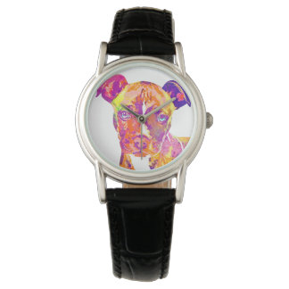 Pit Bull Puppy Pop Art Waterverf Horloge