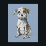 Pit Bull Puppy Sketch Tekening Briefkaart<br><div class="desc">Dit werk werd gedaan met potloodtekening en dan digitaal gekleurd met een spuit en pastel. Het is een tekening van een pitbulppuppy die met een glimlach op zijn gezicht zit. Hij heeft een heel zachte blik op zijn gezicht. Hij is wit met bruine patronen.</div>