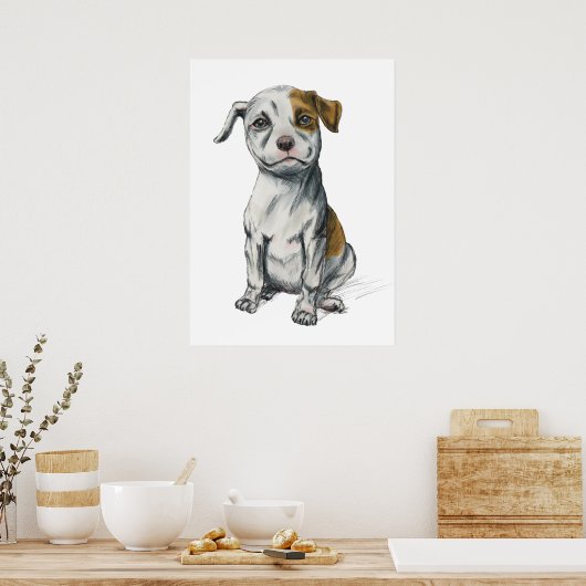 Pit Bull Puppy Sketch Tekening Poster (Keuken)