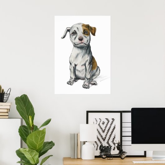 Pit Bull Puppy Sketch Tekening Poster (Thuiskantoor)