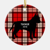 Pit Bull Red Black met kerstversiering Keramisch Ornament (Voorkant)