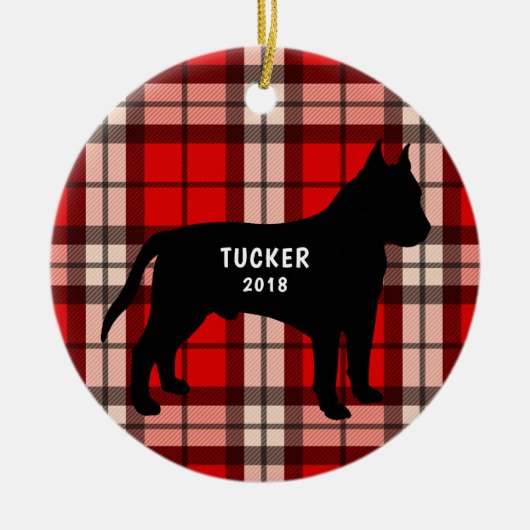 Pit Bull Red Black met kerstversiering Keramisch Ornament (Voorkant)