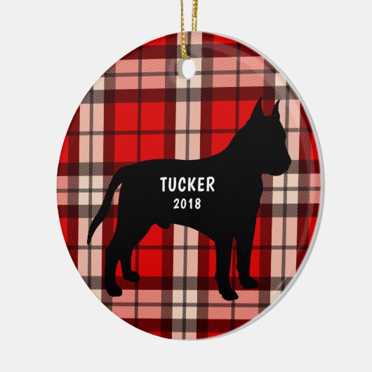 Pit Bull Red Black met kerstversiering Keramisch Ornament (Links)