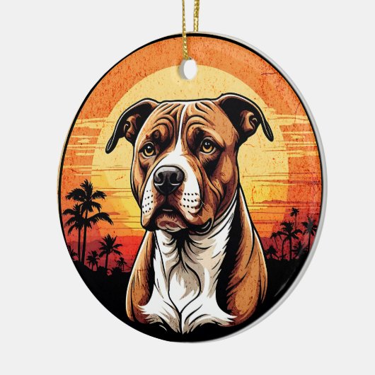 Pit Bull Retro Sunset Dog Lover Keramisch Ornament (Links)
