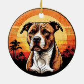 Pit Bull Retro Sunset Dog Lover Keramisch Ornament (Achterkant)