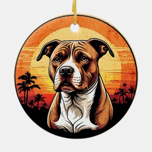Pit Bull Retro Sunset Dog Lover Keramisch Ornament (Achterkant)