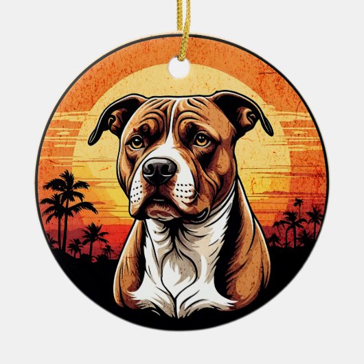 Pit Bull Retro Zonsondergang Hond Liefhebber Keramisch Ornament (Voorkant)