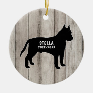 Pit Bull Rustic Wood Ceramic Ornament