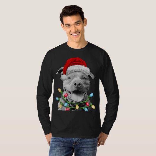 Pit Bull Santa Kerstmis Boom Lights Xmas Boys Dog T-shirt (Voorkant volledig)
