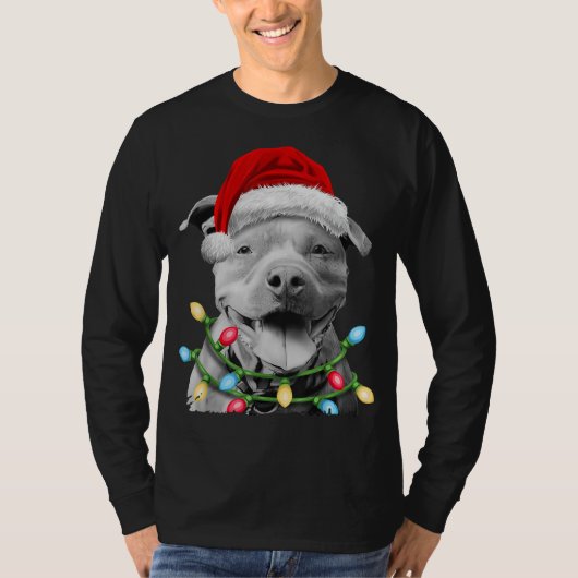 Pit Bull Santa Kerstmis Boom Lights Xmas Boys Dog T-shirt (Voorkant)