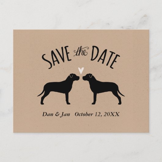 Pit Bull Silhouetten Bruiloft Save the Date Aankondigingskaart (Voorkant)