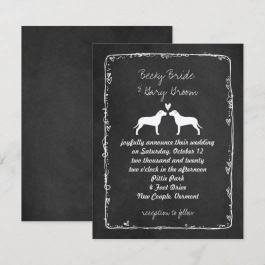 Pit Bull Silhouettes Wedding Announding Kaart (Voorkant / Achterkant)