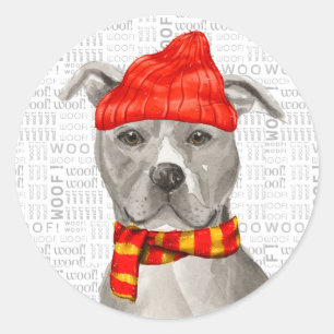 Pit Bull Staffordshire en Woof Word Art Kerstmis Ronde Sticker