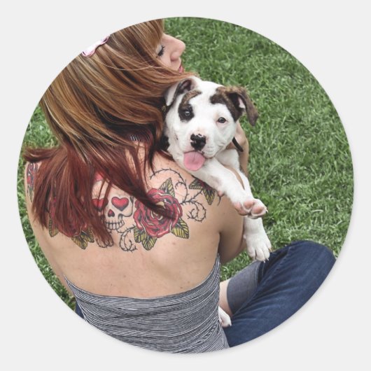 Pit Bull T-Bone Lucky Puppy Ronde Sticker (Voorkant)