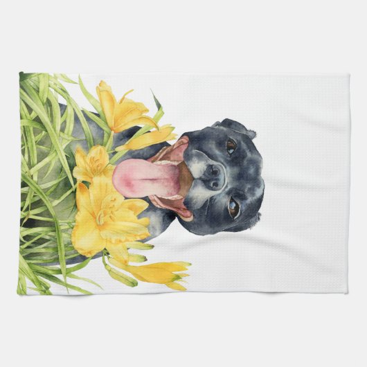 Pit Bull Terrier Dog Waterverf Theedoek (Horizontaal)