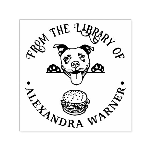 Pit Bull Terrier Eying Burger Bibliotheek Boeknaam Zelfinktende Stempel (Design)