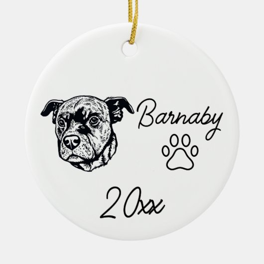 Pit Bull Terrier Hond Aangepaste Naam & Jaar Lijn  Keramisch Ornament (Voorkant)