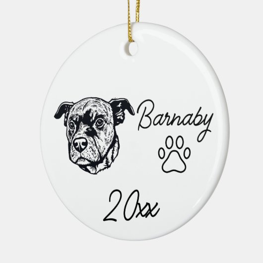 Pit Bull Terrier Hond Aangepaste Naam & Jaar Lijn  Keramisch Ornament (Links)